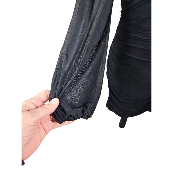 BTBFM Womens Elegant Ruched Bodycon Dress Long Puff Sleeve Black Size L Party - Picture 8 of 10